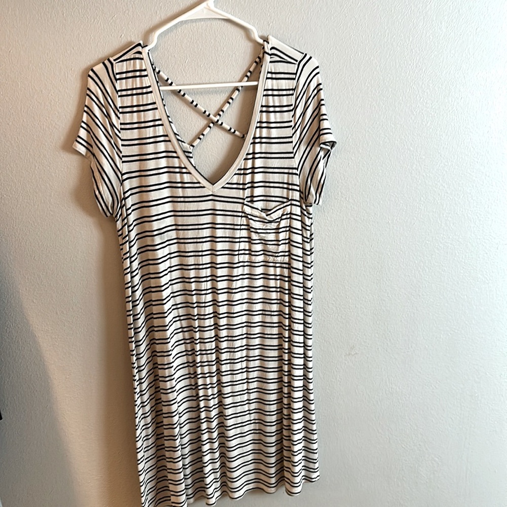 White and black stripped dress